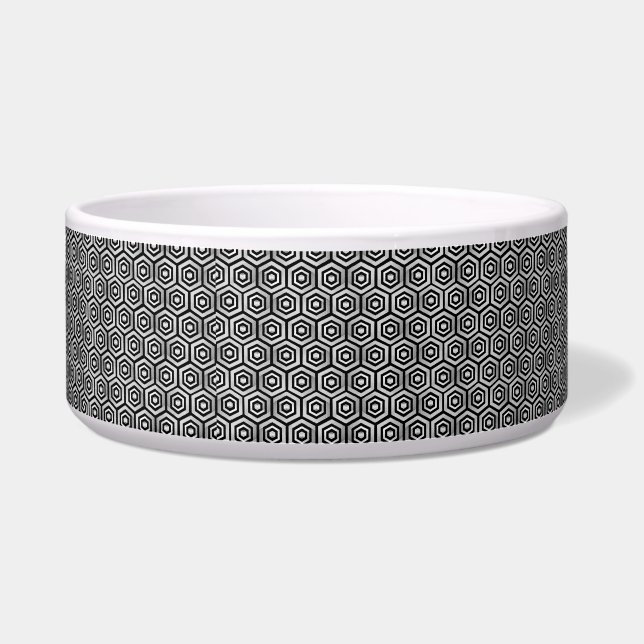 Pet Bowl Black White Hexagon Geometric Pattern ボウル (正面)