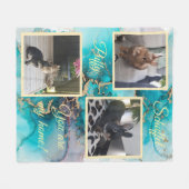 Pet bunny photo collage - green ink Fleecedecke フリースブランケット (正面(横))