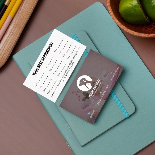 Pet Care Appointment Card with Logo & Cute Animal  予約カード