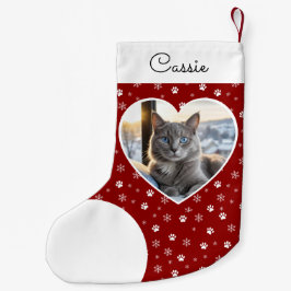 Pet Cat Photo Crimson Red Personalized スモールクリスマスストッキング