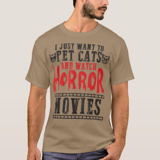 Pet cats watch horror movies family movie night ho tシャツ