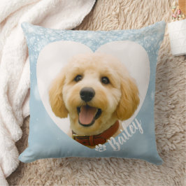 Pet Dog Cat Custom Photo Blue Memorial Keepsake クッション
