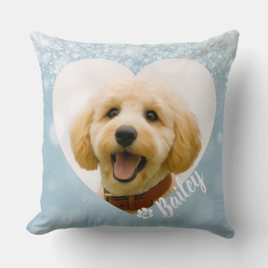 Pet Dog Cat Custom Photo Blue Memorial Keepsake クッション (正面)