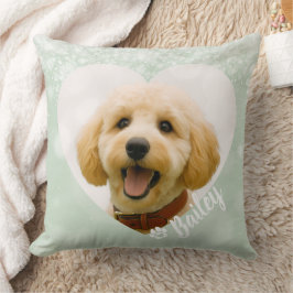 Pet Dog Cat Custom Photo Green Memorial Keepsake クッション