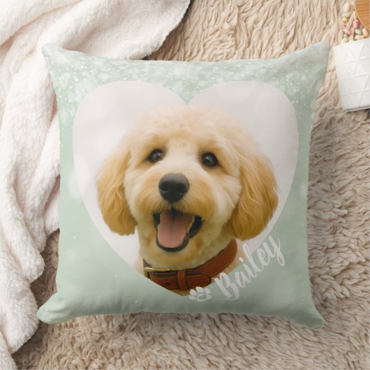 Pet Dog Cat Custom Photo Green Memorial Keepsake クッション (ブランケット)
