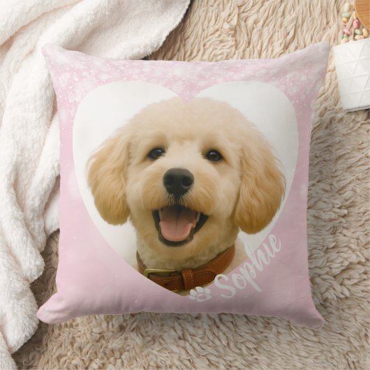 Pet Dog Cat Custom Photo Pink Memorial Keepsake クッション (ブランケット)