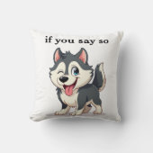 Pet Dog Cheeky Winking Husky Cartoon Throw Pillow クッション (正面)