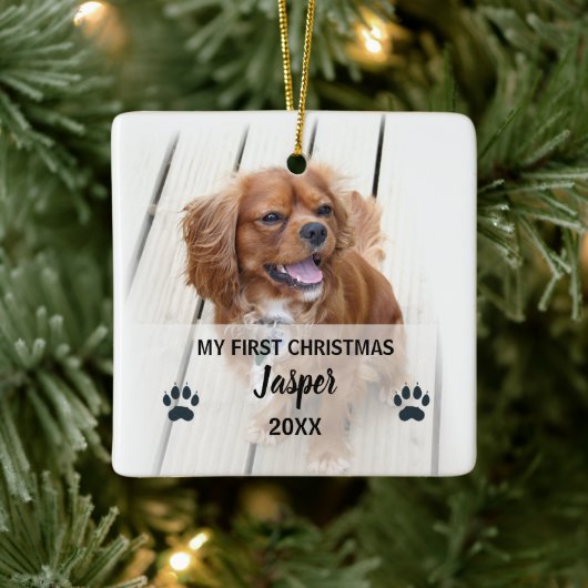 Pet Dog First Christmas Photos Tree Ornament セラミックオーナメント (ツリー)