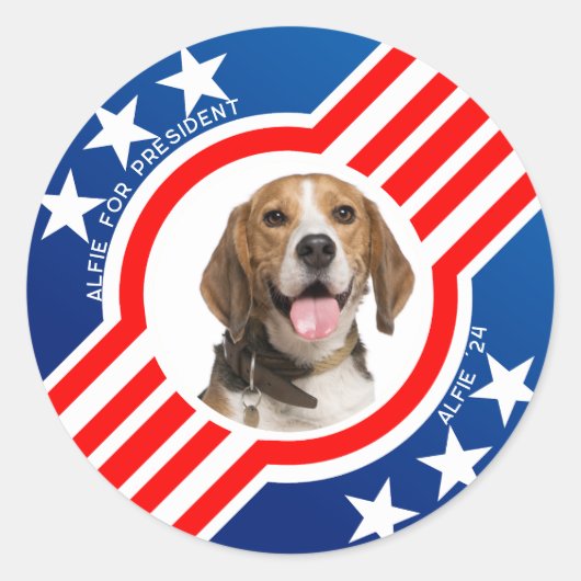 Pet Dog for President Photo USAの選挙2024 ラウンドシール (正面)