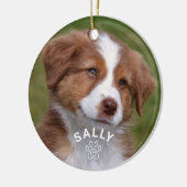 Pet Dog Glitter Paw Print Custom Name Photo セラミックオーナメント (左)