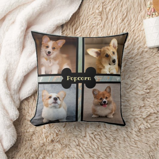 Pet dog photo collage - green  クッション (ブランケット)