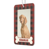 Pet Dog Photo & Name on Red & Black Buffalo Plaid カーエアーフレッシュナー (左)
