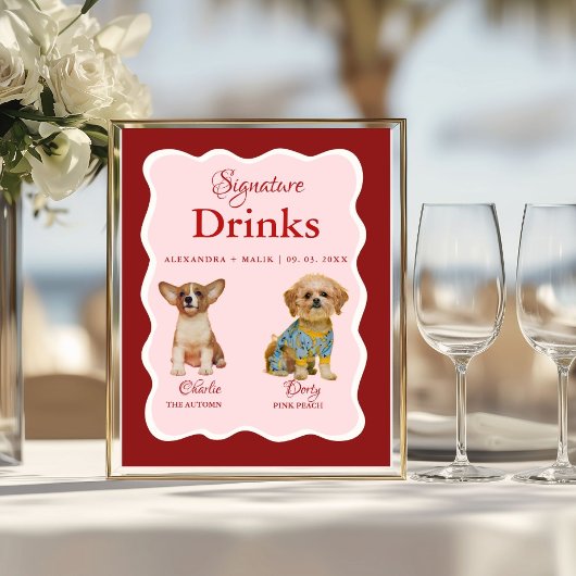 Pet Dog Valentine Signature Drink wedding sign ポスター