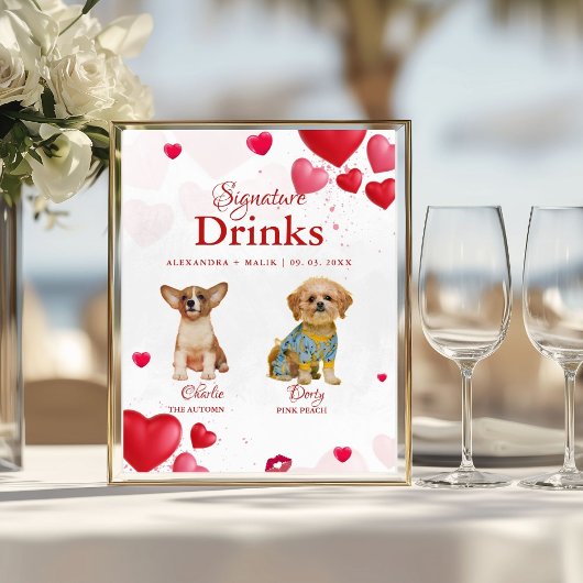 Pet Dog Valentine Signature Drink wedding sign ポスター