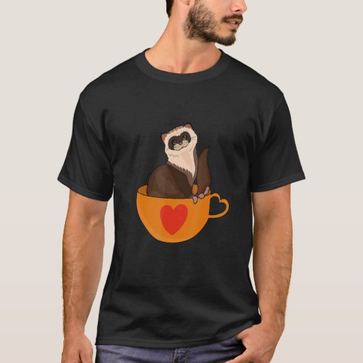 Pet Ferret  Cute Ferret And Coffee  Ferret Pet Tシャツ (正面)