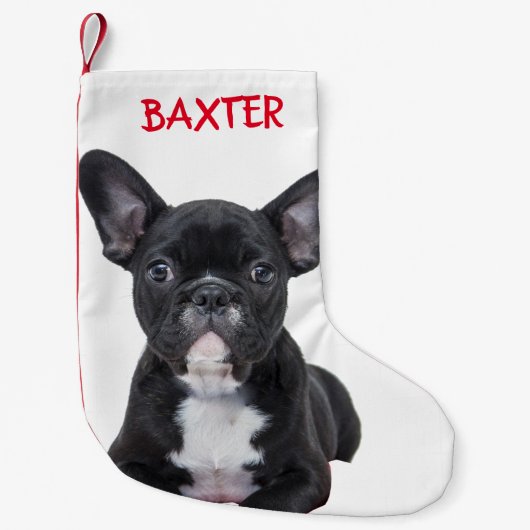 Pet French Bulldog Dog Photo Personalized   スモールクリスマスストッキング (正面)