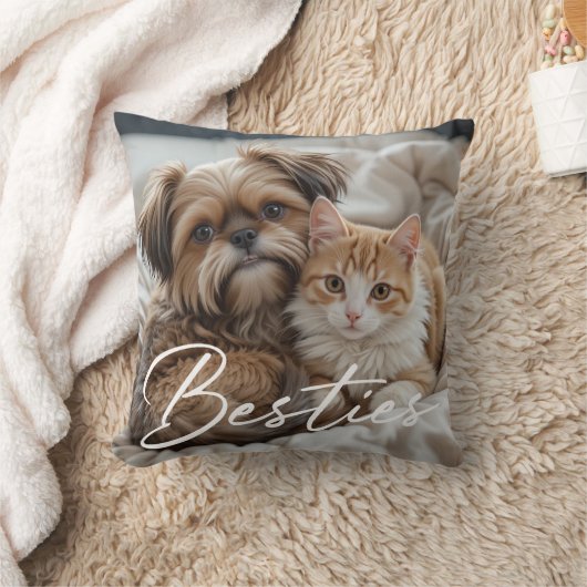 Pet Friends Dog Dad Cat Mom Gift BFF Besties Photo クッション (ブランケット)