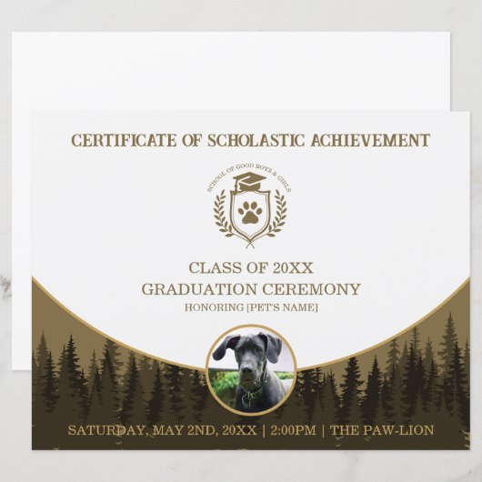 Pet Graduation Certificate Dog Training Diploma (正面/裏面)