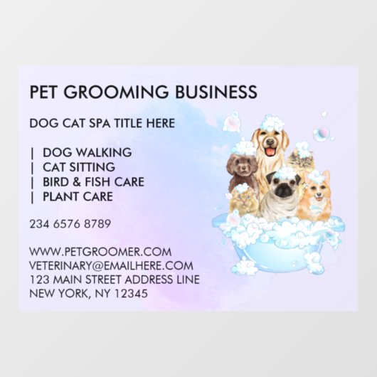 Pet Groomer Sitting Dog Cat Spa large ウィンドウサイン (シート)