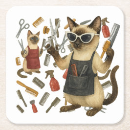 Pet grooming hairdresser for cat lovers スクエアペーパーコースター