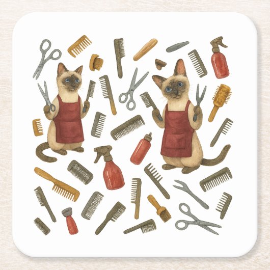 Pet grooming hairdresser for cat lovers スクエアペーパーコースター (正面)