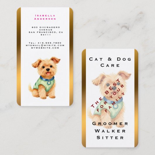 Pet Grooming Personalized Gold Elegant Collection 名刺 (正面/裏面)