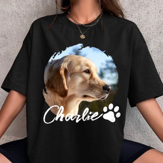 Pet Grunge Simple Modern Custom Dog Photo & Name Tシャツ