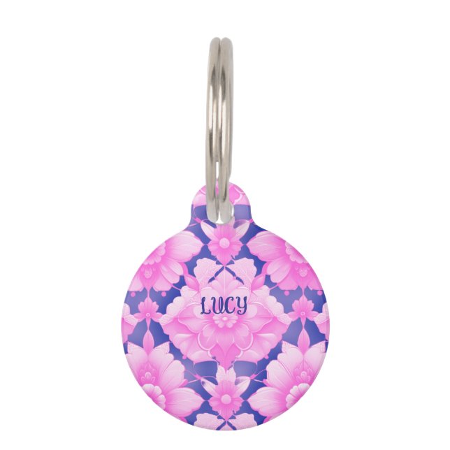 Pet ID Tag Vibrant pink fancy  ペット　ネームタグ (正面)