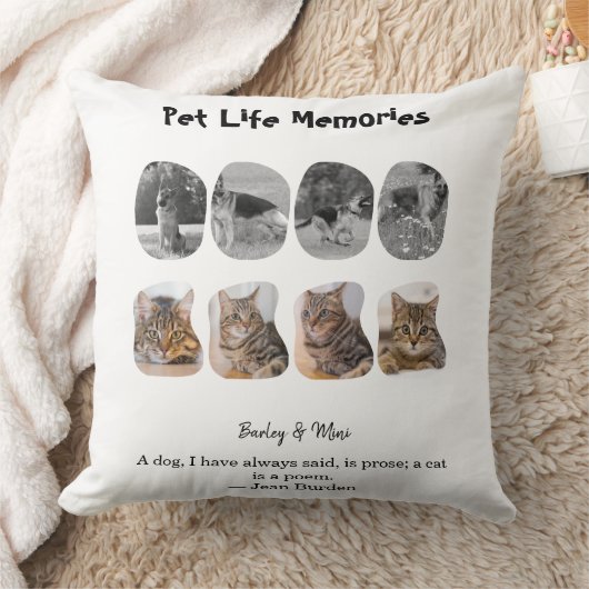 Pet Life Memories 8 Photo Collage Tribute Template クッション (ブランケット)