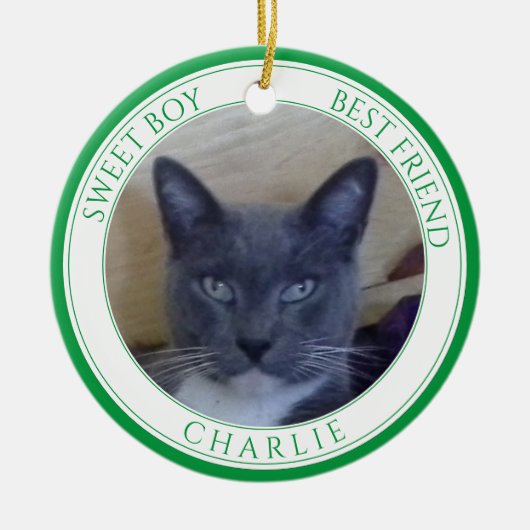 PET LOVEセラミックサークルオーナメント+文字/緑 セラミックオーナメント (正面)