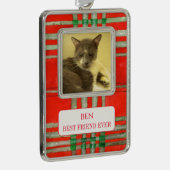 PET LOVEフレームされたバーオーナメント+文字RedScottPlaid シルバープレートフレームオーナメント (右)