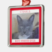 PET LOVEプレミアムスクエアオーナメント+文字/赤 メタルオーナメント (左)