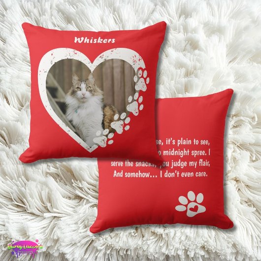 Pet Love Paw Heart Design with Fun Poem クッション