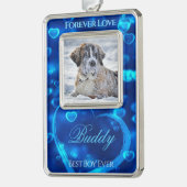 Pet Love Photo Keepsake, Blue 白熱［赤熱］光を放つハート- シルバープレートフレームオーナメント (左)