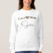 Pet Lover Brown Funny Script Cat Mom Custom White スウェットシャツ (正面)