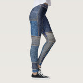 Pet Lover Cat Mom Faux Denim Patchwork Blue Jeans レギンス (右)