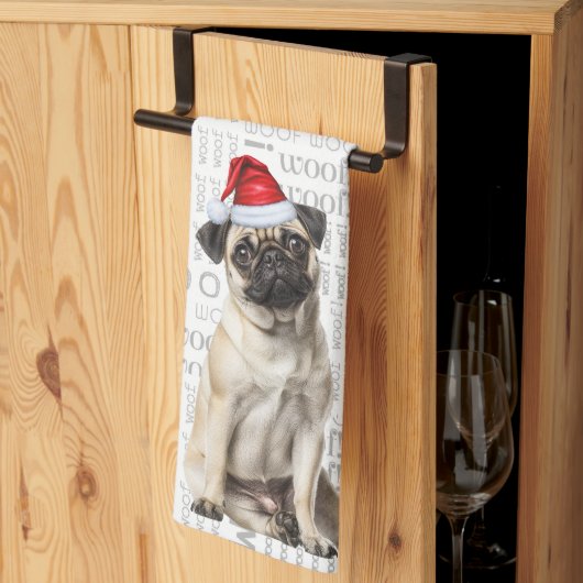 Pet Lover Holiday Pug Santa Dog Christmas キッチンタオル (三つ折り)