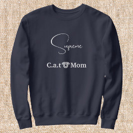 Pet Lover Navy Blue White Script Custom Cat Mom  スウェットシャツ