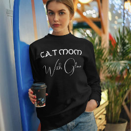 Pet Lover White Script Cat Mom Personalized Black スウェットシャツ