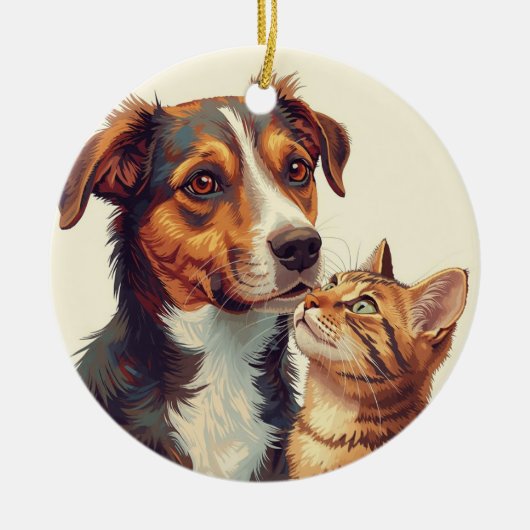 Pet Lovers Christmas Ornament | Dog & Cat  セラミックオーナメント (正面)