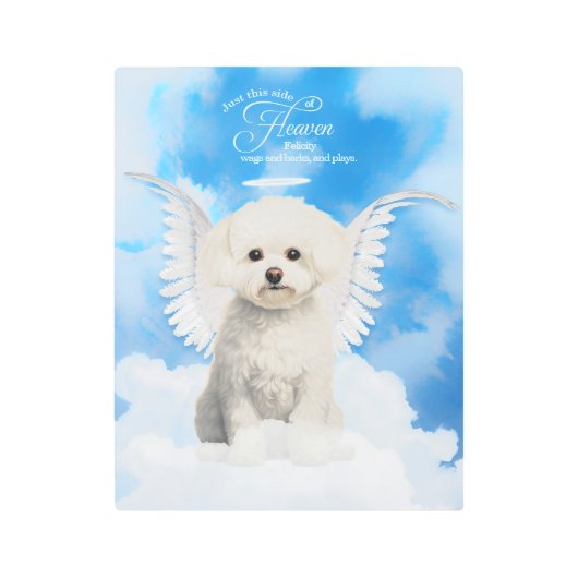 Pet Memorial Bichon Frise Dog with Dog's Name メタルプリント (正面)
