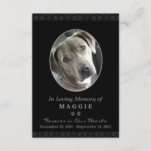 Pet Memorial Card 3.5インチx 5インチブラックオーバルフォトフレーム 招待状