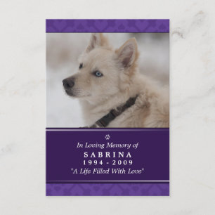Pet Memorial Card 3.5インチx 5インチ – 紫色の写真モダン 招待状
