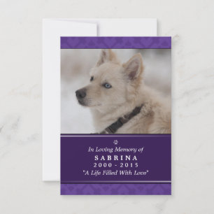 Pet Memorial Card 3.5インチx 5インチ – 紫色の写真モダン 案内状