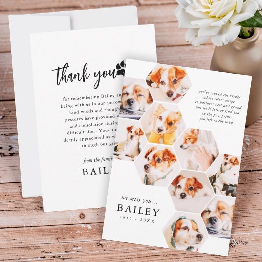 Pet Memorial Modern Simple 10 Photo Collage サンキューカード