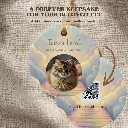 Pet Memorial Ornament with QR Code Grief Music セラミックオーナメント