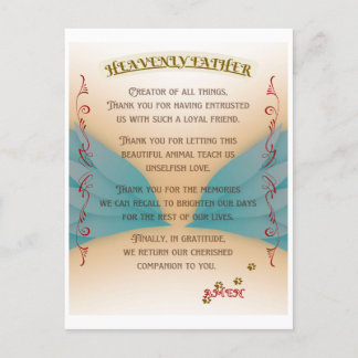 Pet Memorial Prayer, Angel wings and Paws Canvas P ポストカード