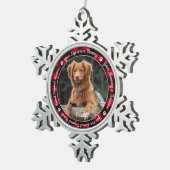 Pet Memorial Red Buffalo Plaid Keepsake Dog Photo スノーフレークピューターオーナメント (右)