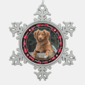 Pet Memorial Red Buffalo Plaid Keepsake Dog Photo スノーフレークピューターオーナメント (正面)