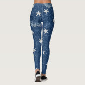 Pet Mom Faux Denim Patchy Jagged Stars Blue Jeans レギンス (裏面)